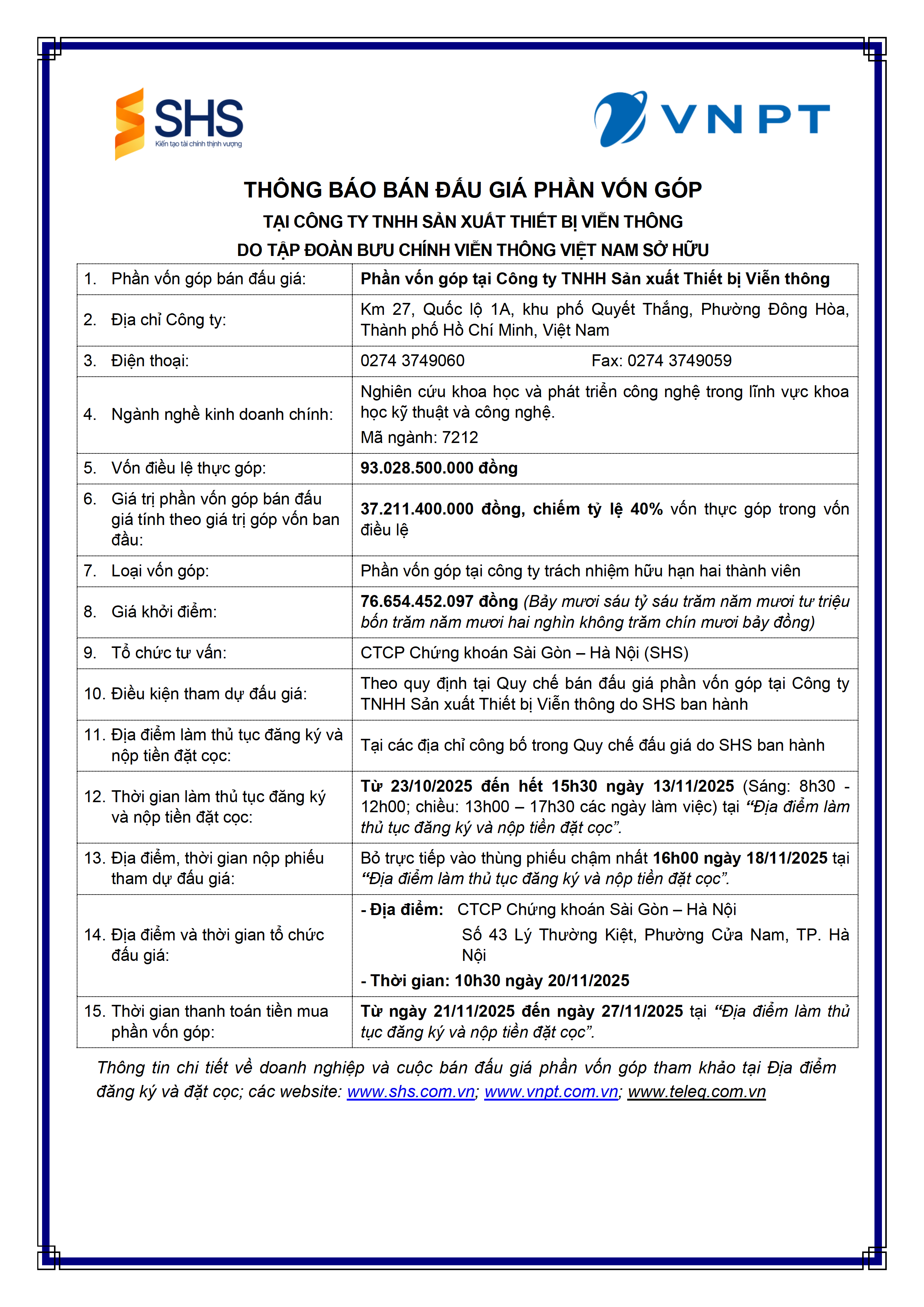 9. Thong bao ban dau gia TELEQ